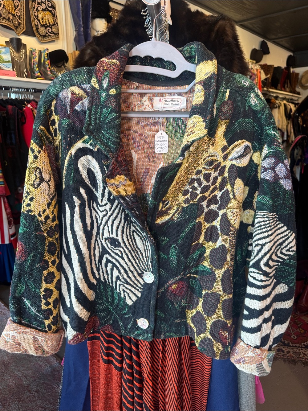 Hand made by Gloria Beckett Safari Animal Tapestry Jacket